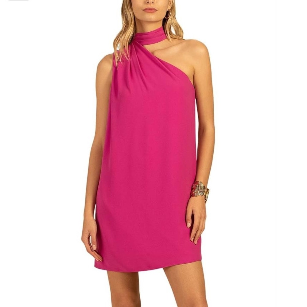 Trina Turk One Shoulder Dress Womens 14 Pink Magenta Cocktail Asymmetric Evening